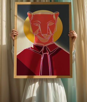 Arte de Puma Geométrico Colorido con Círculo Dorado
