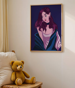 Illustration d'une fille élégante aux cheveux violets et à la veste bleue