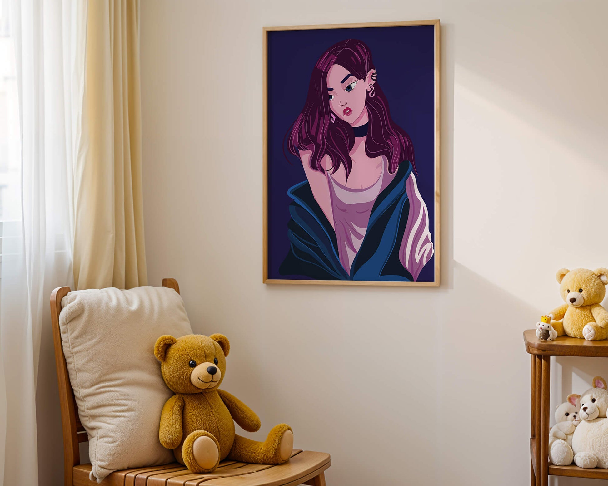 Stylish girl with purple hair and a blue jacket illustration