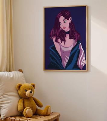 Stylish girl with purple hair and a blue jacket illustration