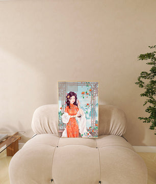 Elegant Woman in Traditional Chinese Dress with Decorative Background - Mi tienda