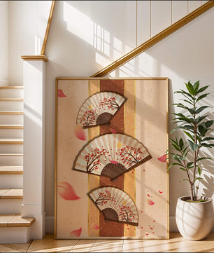 Elegant Japanese Fans with Cherry Blossom Design on Textured Background - Mi tienda