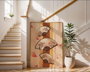 Elegant Japanese Fans with Cherry Blossom Design on Textured Background - Mi tienda