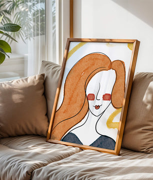 Illustration Of A Woman With Red Hair And Minimalist Features - Mi tienda