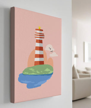 Ilustración encantadora de un faro con un entorno costero tranquilo