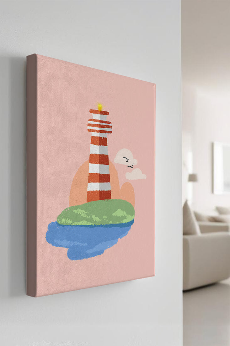 Ilustración encantadora de un faro con un entorno costero tranquilo