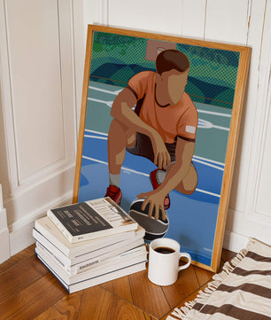 Ilustración de un jugador de baloncesto en la cancha en una pose dinámica