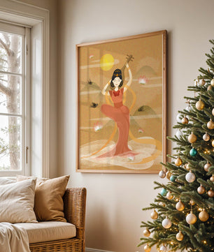 Serene Oriental Woman Playing Instrument Amidst Nature - Mi tienda