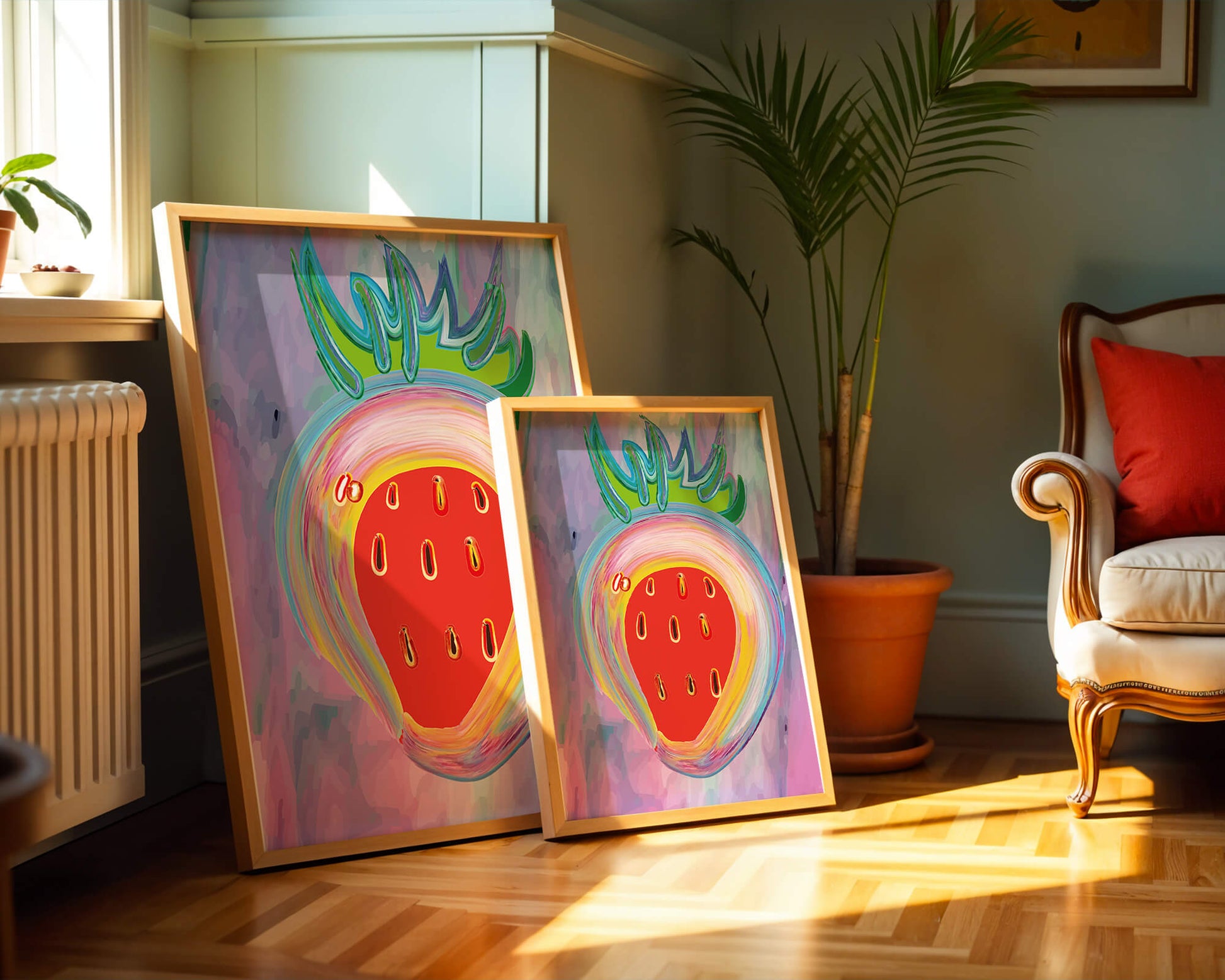 Colorful abstract strawberry with vibrant brush strokes