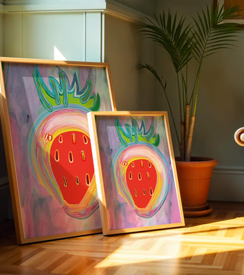 Colorful abstract strawberry with vibrant brush strokes