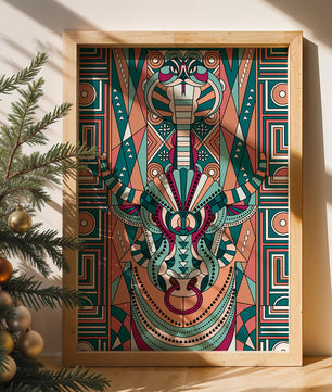 Colorful Geometric Animal and Snake Art Design with Tribal Patterns