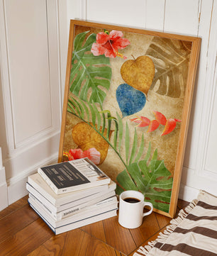 Vibrant tropical leaves and flowers watercolor design