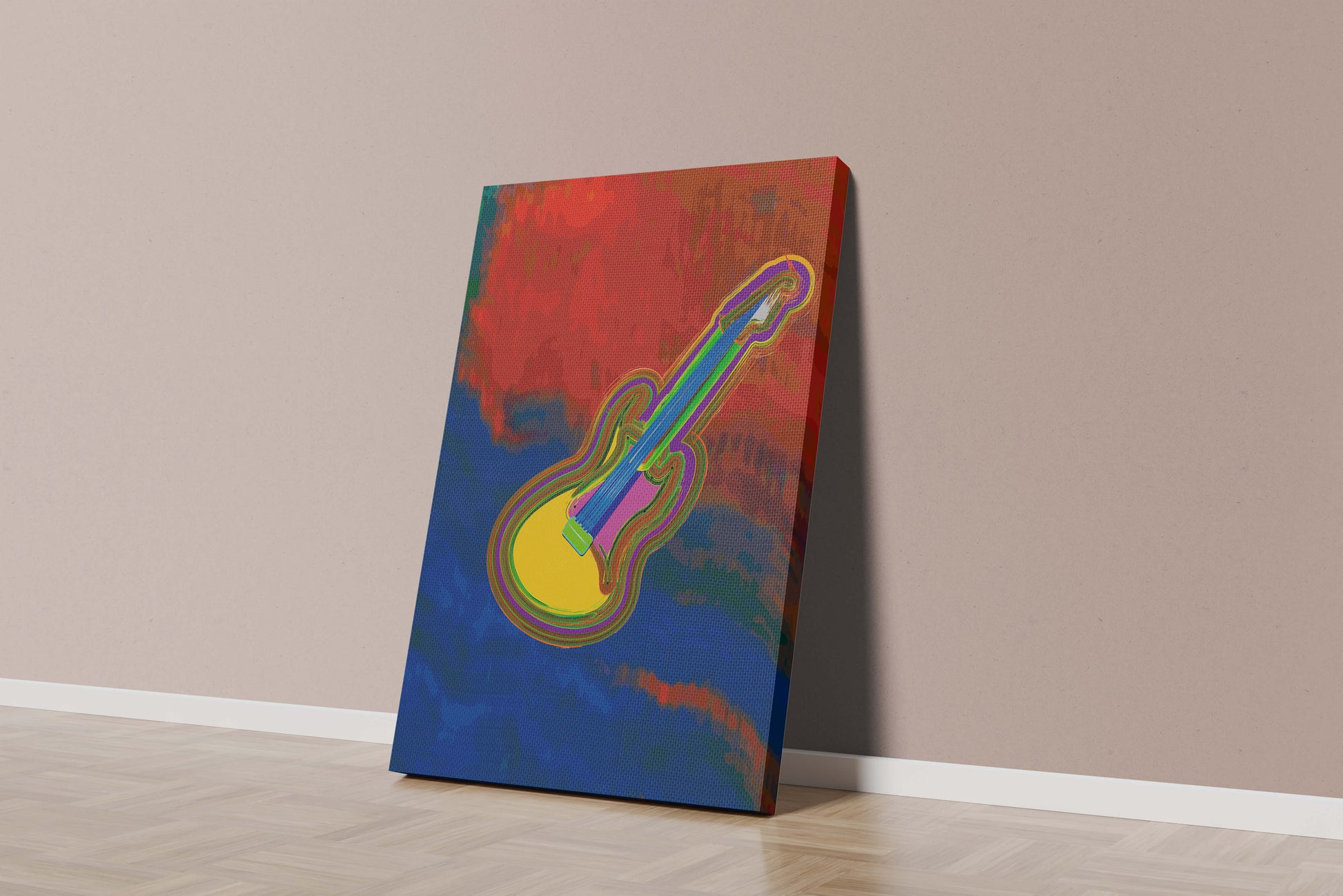 Vibrant abstract guitar illustration with bold colors