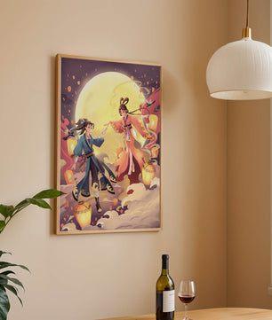 Scène de fantaisie élégante au clair de lune avec tenue traditionnelle