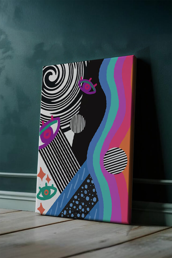 Colorful abstract art with geometric patterns and vibrant shapes