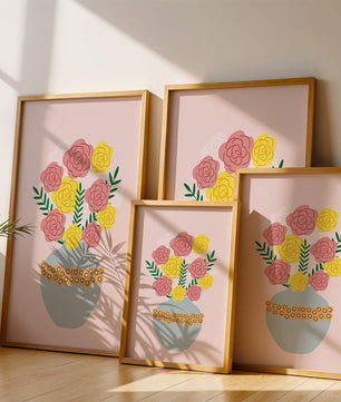 Colorful flower bouquet in a decorative vase illustration