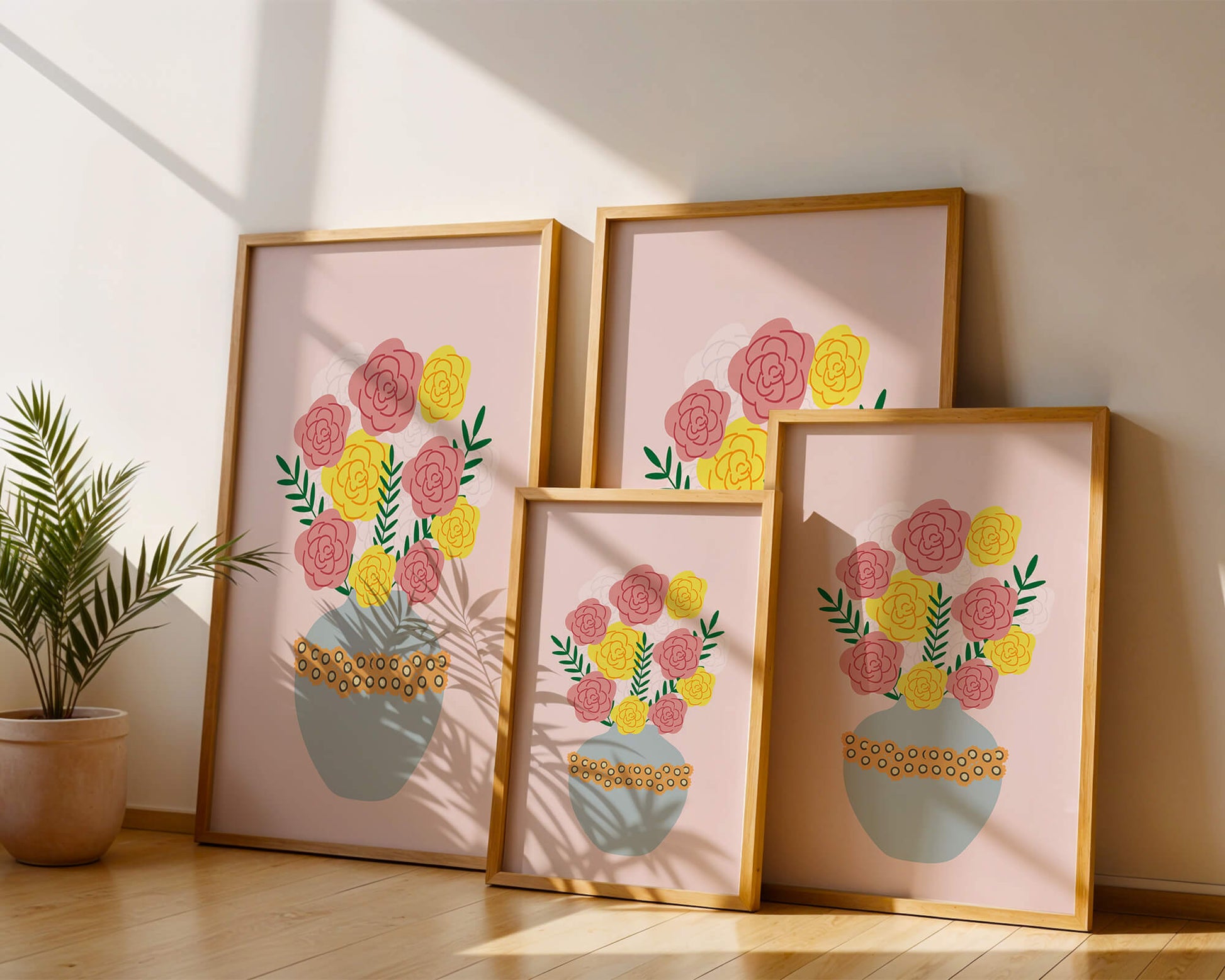 Colorful flower bouquet in a decorative vase illustration