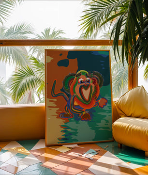 Ilustración abstracta y colorida de un mono con pinceladas audaces