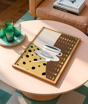 Contemporary Coffee Art with Geometric Patterns and Gold Accents - Mi tienda