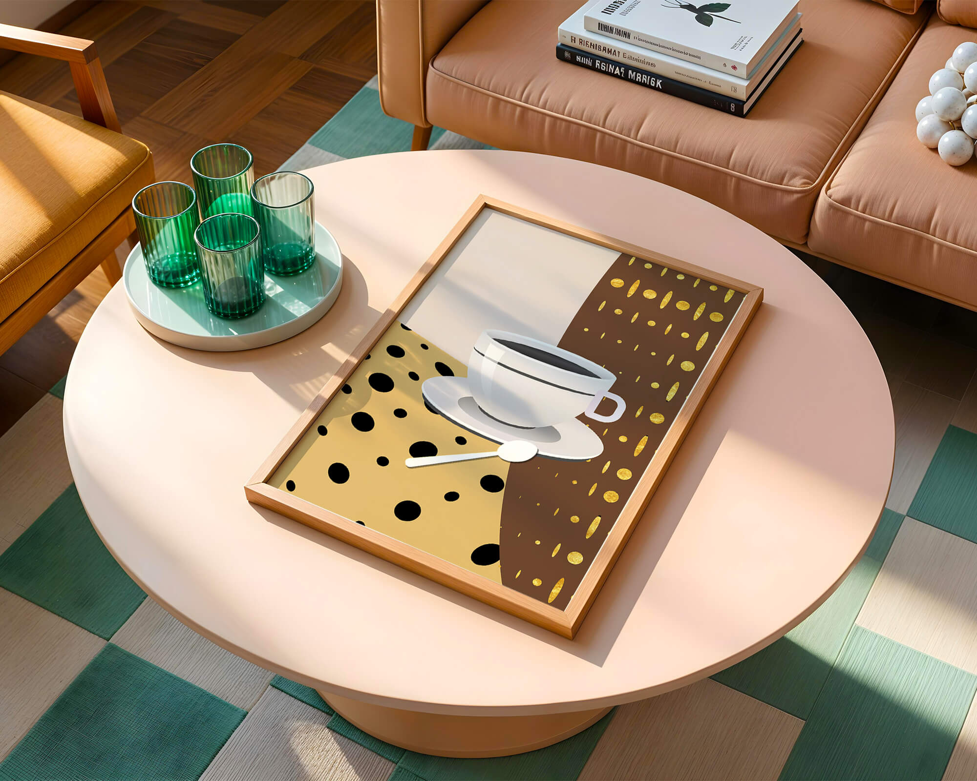 Contemporary Coffee Art with Geometric Patterns and Gold Accents - Mi tienda