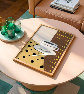 Contemporary Coffee Art with Geometric Patterns and Gold Accents