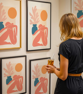 Abstract Nude Figure with Vase and Sun in Minimalist Style
