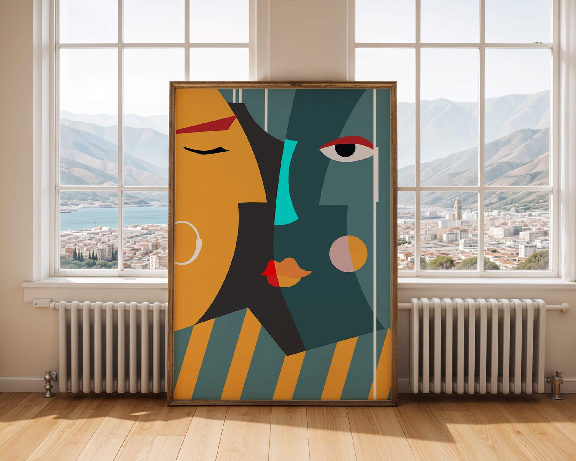 Arte geométrico abstracto con colores y formas audaces