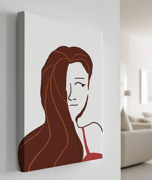 Ilustración estilizada de una mujer con cabello fluyendo y diseño minimalista