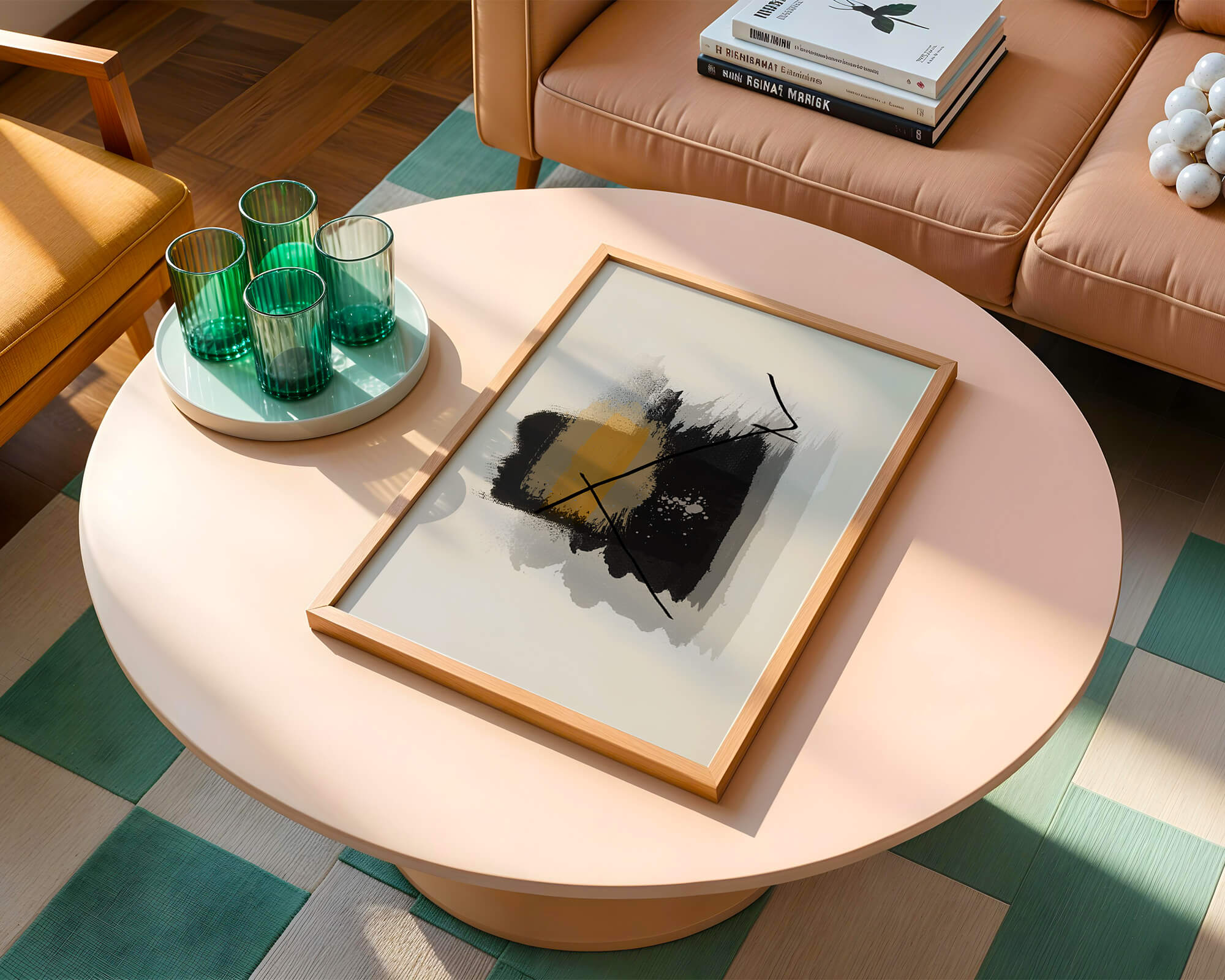 Abstract modern art with golden and black brush strokes