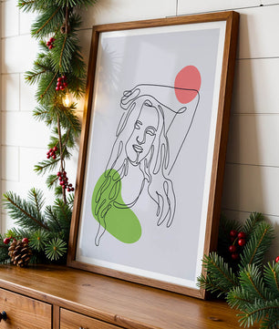 Line Art Portrait with Abstract Shapes in Minimalist Style - Mi tienda