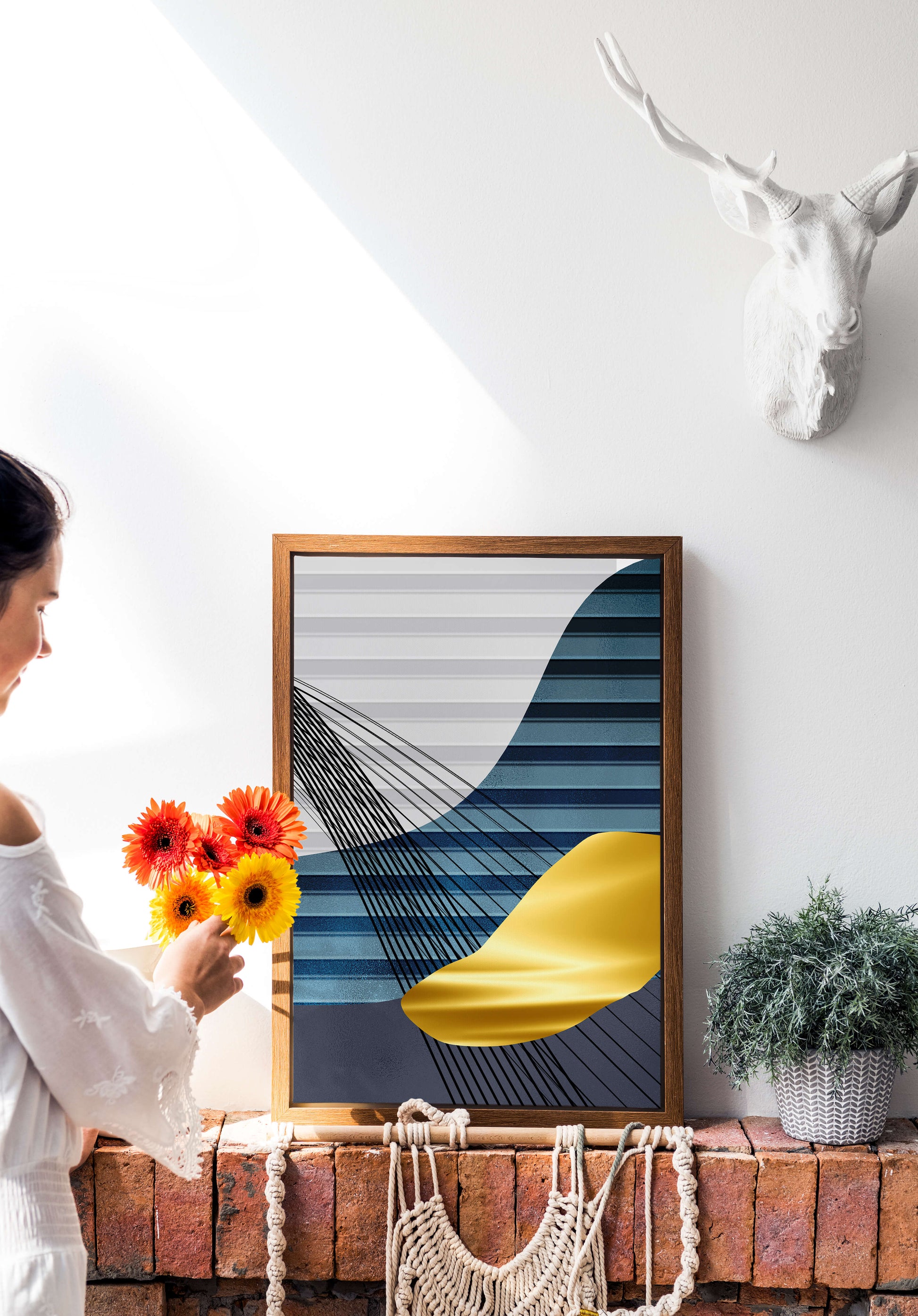 Abstract Composition with Blue and Gold Elements