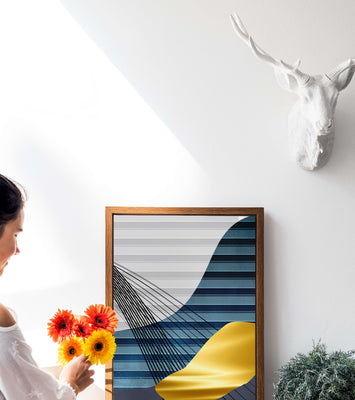 Abstract Composition with Blue and Gold Elements