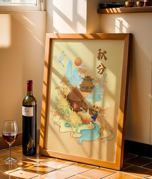 Charming autumn scene with traditional elements and nature motifs