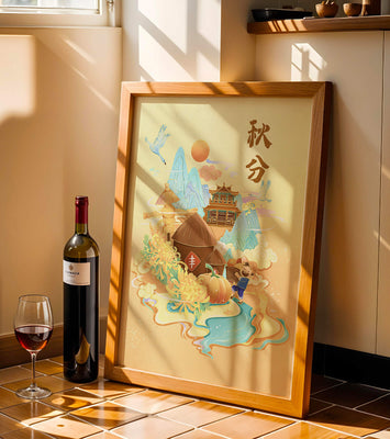 Charming autumn scene with traditional elements and nature motifs