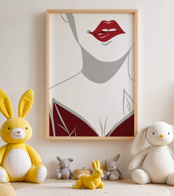 Minimalist Art with Red Lips and Elegant Dress