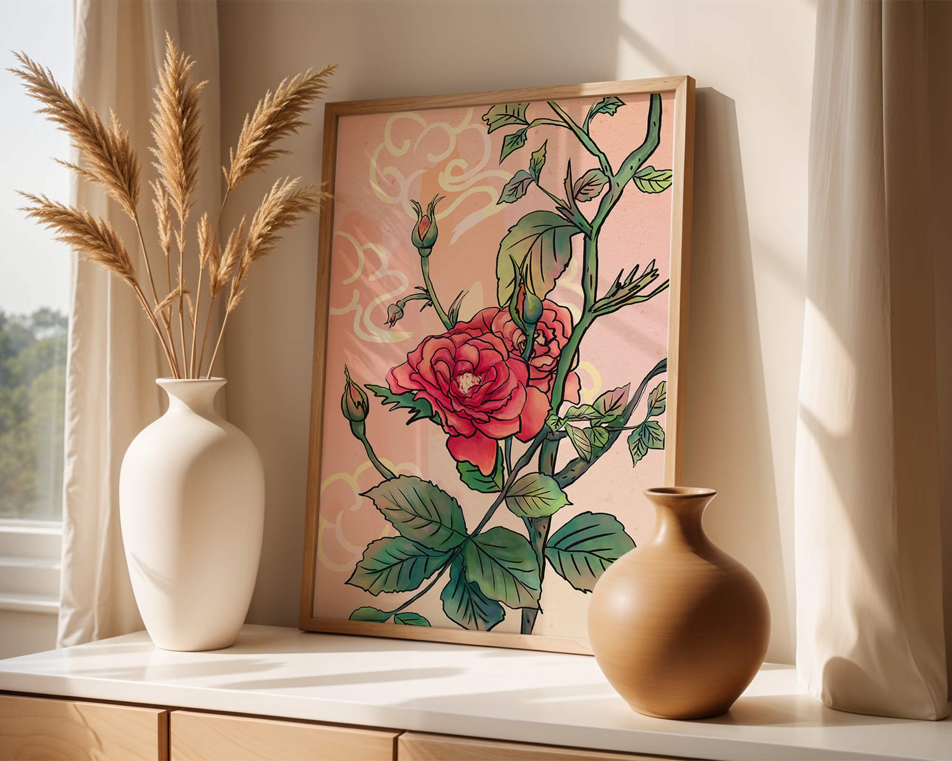 Ilustración Elegante de Rosa con Fondo Pastel Suave