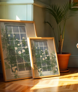 Floral Window with Climbing Roses in a Tranquil Setting