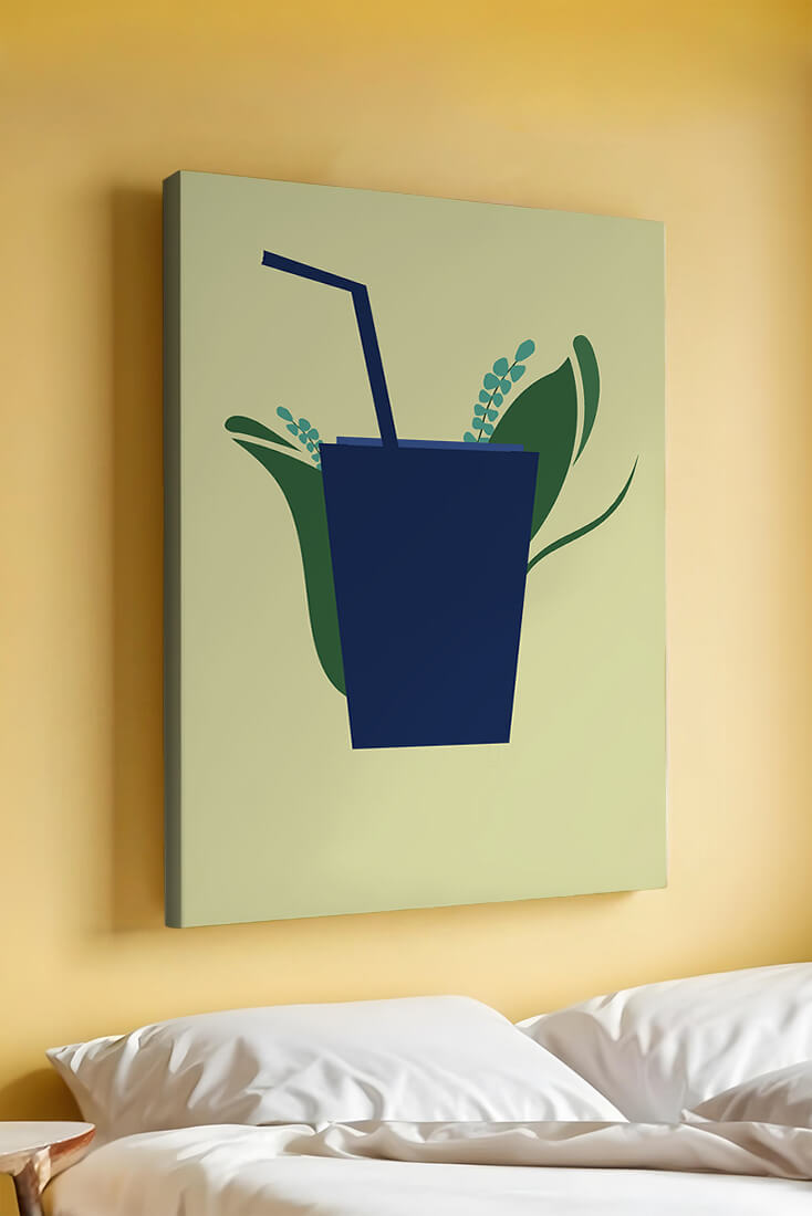 Modern cafe drink illustration with botanical elements