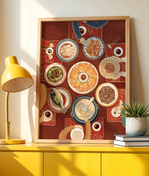 Colorful Chinese cuisine on a dining table with traditional dishes