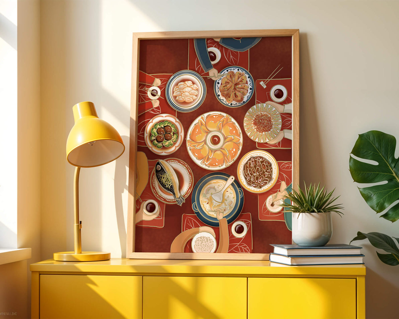 Colorful Chinese cuisine on a dining table with traditional dishes
