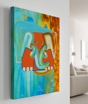 Pintura abstracta colorida de un elefante con tonos vibrantes y pinceladas artísticas