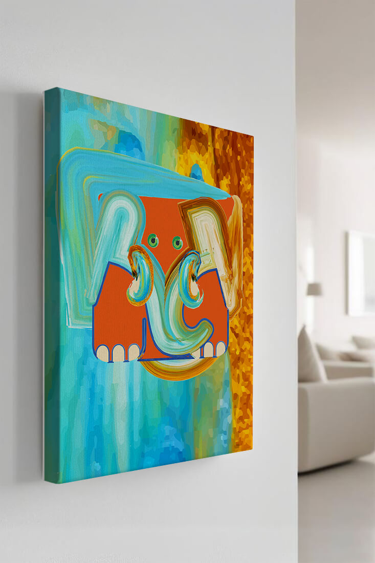 Pintura abstracta colorida de un elefante con tonos vibrantes y pinceladas artísticas.