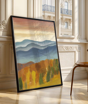 Autumn Mountain Landscape with Vibrant Trees and Colorful Sky