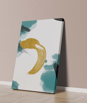Abstract Gold and Teal Brush Strokes on White Background