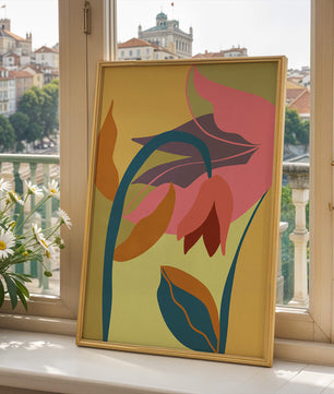 Abstract floral illustration with vibrant colors and organic shapes