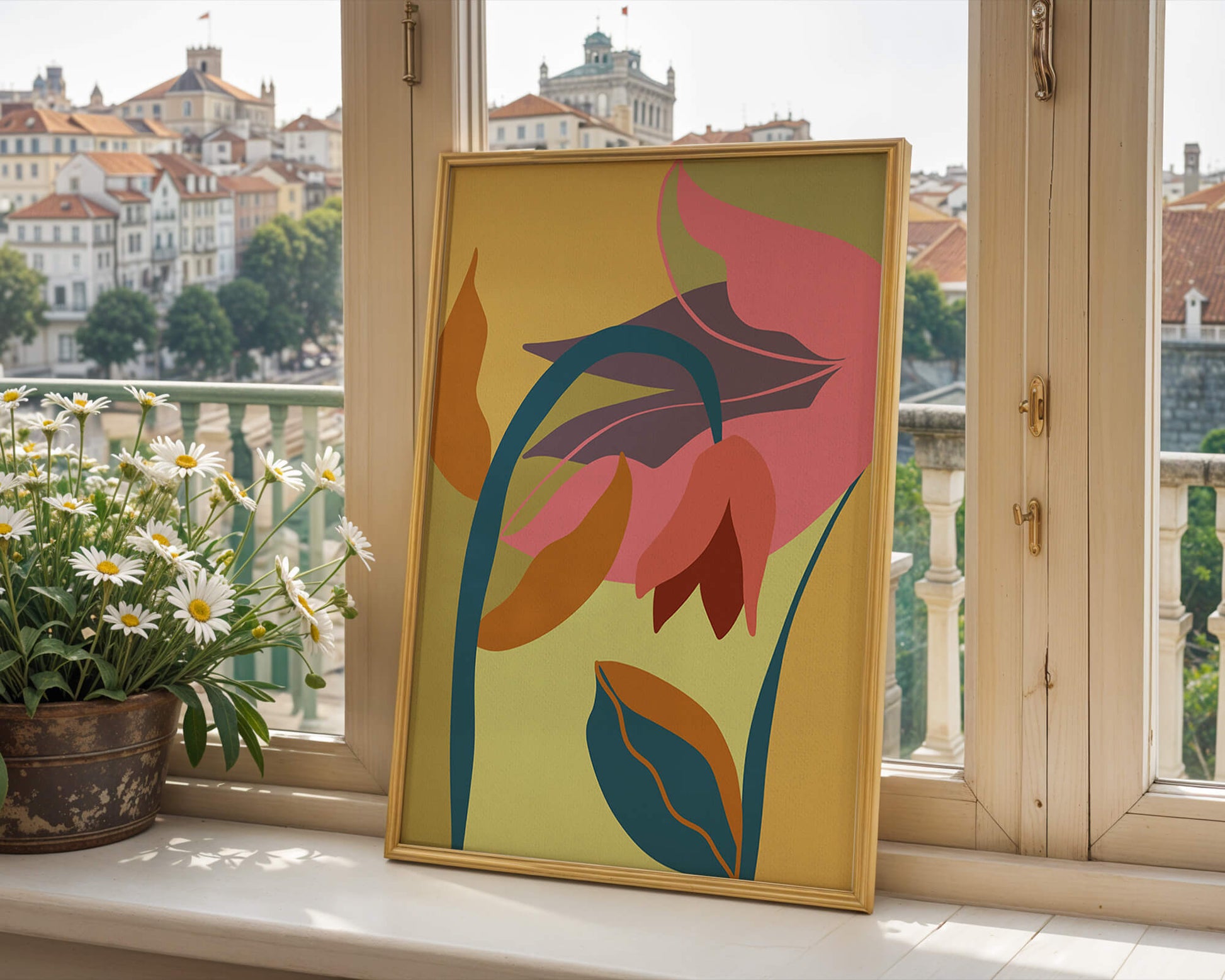 Abstract floral illustration with vibrant colors and organic shapes