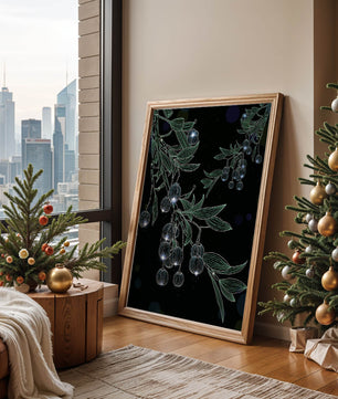 Elegante botanische Illustration mit leuchtenden Früchten und Blättern