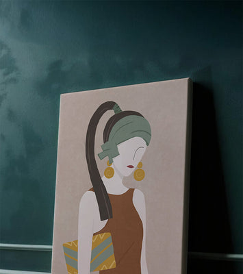 Stylized woman portrait with muted colors and geometric elements