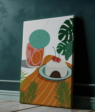 Tropical Dessert with Cherries and Refreshing Drink Under a Parasol