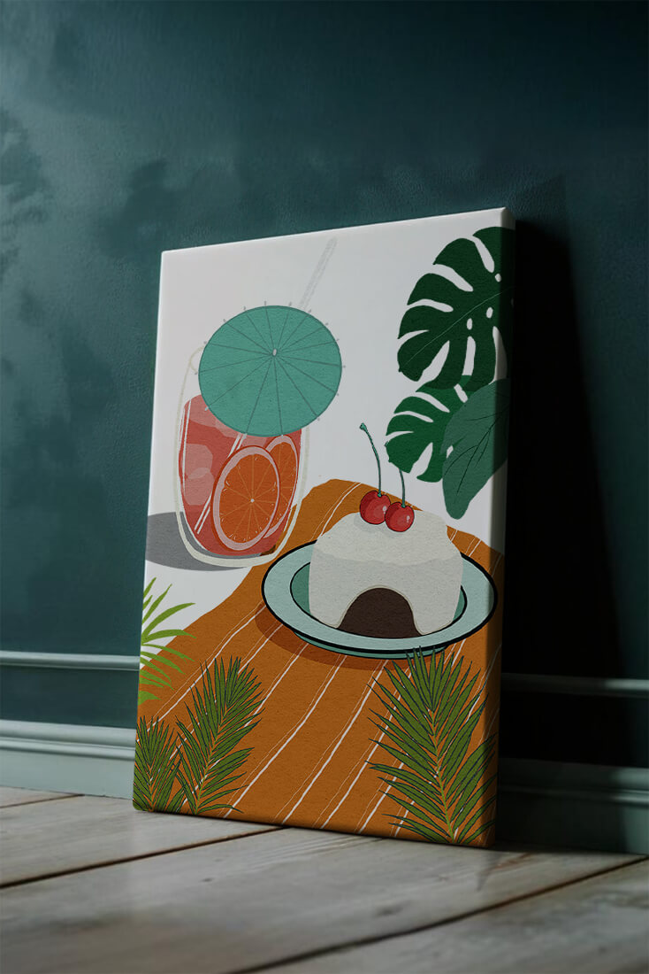 Tropical Dessert with Cherries and Refreshing Drink Under a Parasol